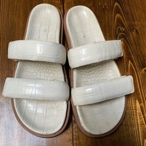Mango Croc Effect White Slides
